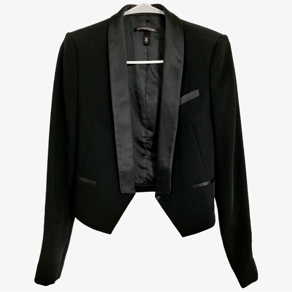 Victoria’s Secret Satin Trim Cropped Black Blazer Size 2